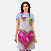 ピンク芸術的ハートチョークハ絵を描ンド エプロン (着用した状態)
