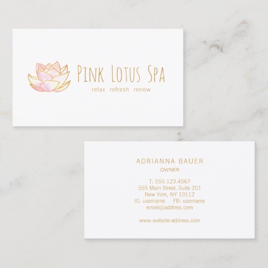 ピンク芸術的フローラ水彩蓮の花 名刺 (正面/裏面)