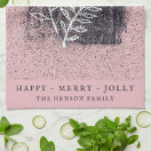 ピンク芸術的ホワイトウィッグ家族クリスマス キッチンタオル (折り畳み)