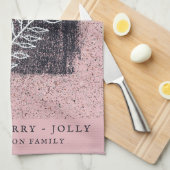 ピンク芸術的ホワイトウィッグ家族クリスマス キッチンタオル (四つ折り)