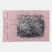 ピンク芸術的ホワイトウィッグ家族クリスマス キッチンタオル (横)