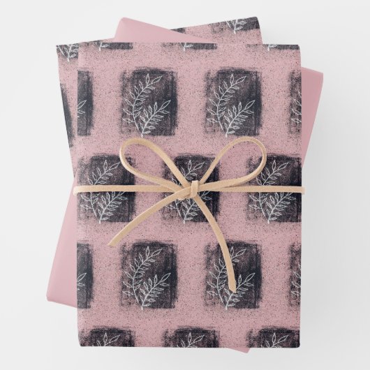 ピンク芸術的ホワイトウィッグ家族クリスマス ラッピングペーパーシート (インサイチュ)