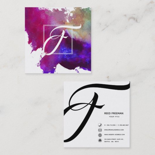 ピンク芸術的抽象芸術ウォーターカラーアート スクエア名刺 (正面/裏面)