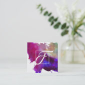 ピンク芸術的抽象芸術ウォーターカラーアート スクエア名刺 (スタンド正面)