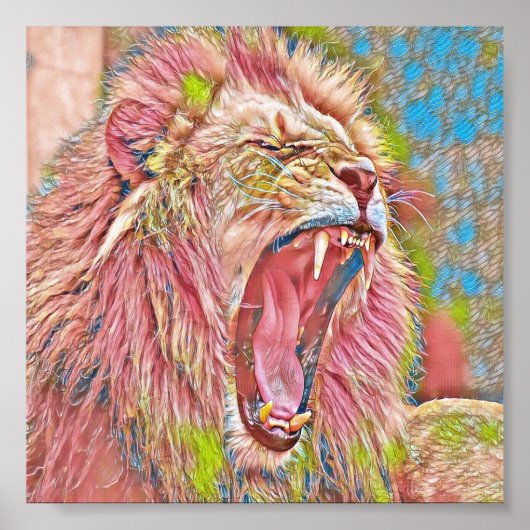 ピンク芸術的色のライオン ポスター (正面)