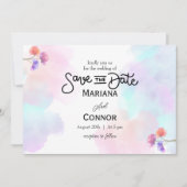 ピンク芸術的&ブルー結婚式招待状 招待状 (正面)