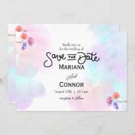 ピンク芸術的&ブルー結婚式招待状 招待状