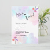 ピンク芸術的&ブルー結婚式招待状 招待状 (スタンド正面)