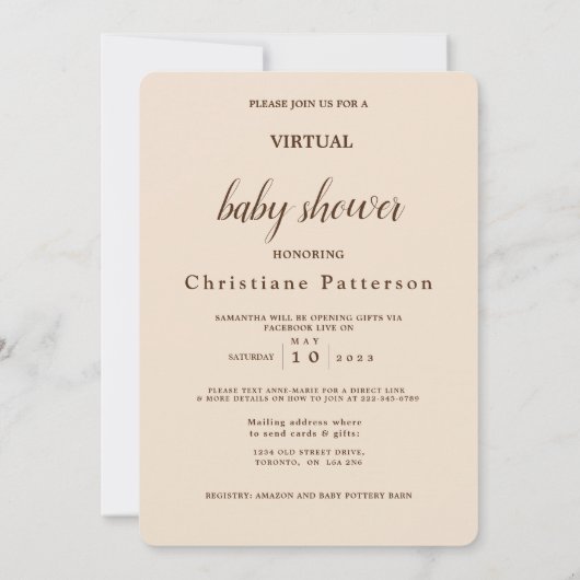 ピンク茶色かわいい赤ちゃん動物仮想ベビーシャワー 招待状 (裏面)