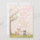ピンク茶色の水彩森林動物 招待状 (正面)