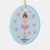 ピンク茶色の髪のバレリーナクリスマス セラミックオーナメント (右)
