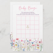 ピンク草原ワイルドフラワーベビシャワービンゴゲーム (正面/裏面)