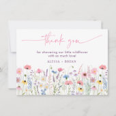 ピンク草原ワイルドフラワーベビーシャワー サンキューカード (正面)