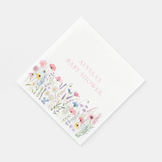 ピンク草原ワイルドフラワーベビーシャワー スタンダードランチョンナプキン (角)