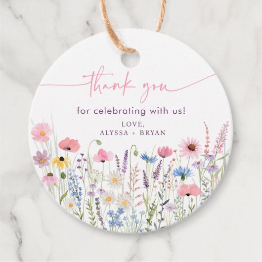 ピンク草原ワイルドフラワーベビーシャワー フェイバータグ (正面)