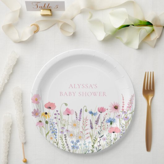 ピンク草原ワイルドフラワーベビーシャワー ペーパープレート (ウェディング)