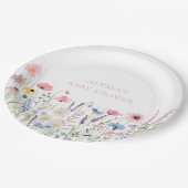 ピンク草原ワイルドフラワーベビーシャワー ペーパープレート (アングル)