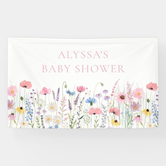 ピンク草原ワイルドフラワーベビーシャワー 横断幕 (横)