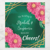 ピンク菊と金ゴールド幾何学的ワインラベル ワインラベル (シングルラベル)