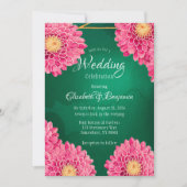 ピンク菊の幾何学的結婚お祝い 招待状 (正面)