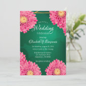 ピンク菊の幾何学的結婚お祝い 招待状 (スタンド正面)