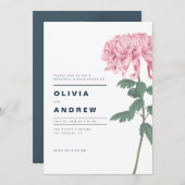 ピンク菊の植物のリハーサルディナー 招待状 (正面/裏面)