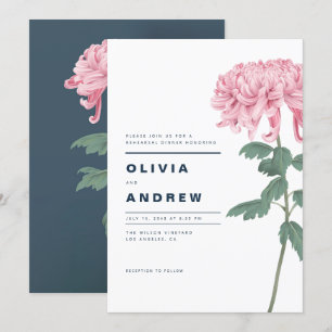 ピンク菊の植物のリハーサルディナー 招待状