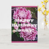 ピンク菊の花フローラ誕生日 カード (黄色い花)