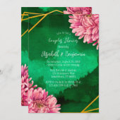 ピンク菊の金ゴールド幾何学的カップルのシャワー 招待状 (正面/裏面)