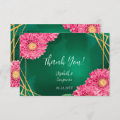 ピンク菊の金ゴールド幾何結婚の サンキューカード (正面/裏面)