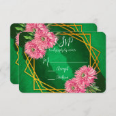 ピンク菊の金ゴールド幾何結婚の 出欠カード (正面/裏面)