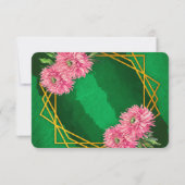 ピンク菊の金ゴールド幾何結婚の 出欠カード (裏面)