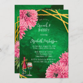 ピンク菊ジオメトリブランチ&バブリー 招待状