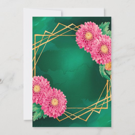 ピンク菊金ゴールド幾何学ウェディングシャワー 招待状 (裏面)