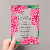 ピンク菊金ゴールド幾何絵を描結婚の アクリル招待状 (インサイチュ (ポータブル))