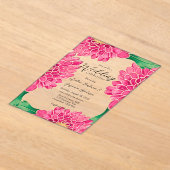 ピンク菊金ゴールド幾何絵を描結婚の アクリル招待状 (レイダウン)