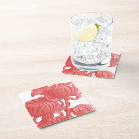 ピンク菊 スクエアペーパーコースター (インサイチュ)