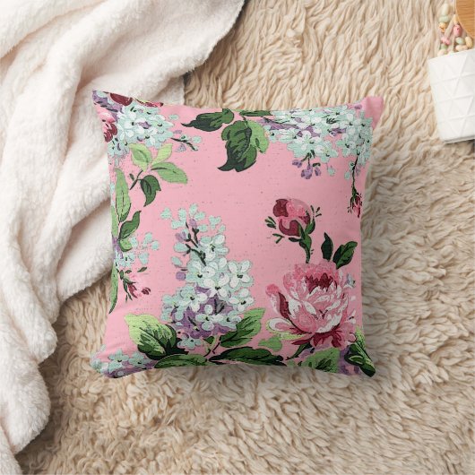 ピンク華美のフローラガーリーモノグラム枕 クッション (ブランケット)
