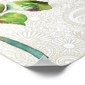 ピンク華美の水彩模様バラ ポスター (角)