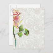 ピンク華美の水彩模様バラ ポストカード (正面/裏面)