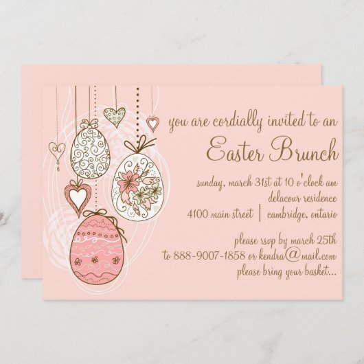 ピンク華美イースターエッグスイースターブランチ招待状 招待状 (正面/裏面)