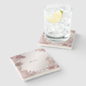 ピンク華美フローラストーンコースター ストーンコースター (横)