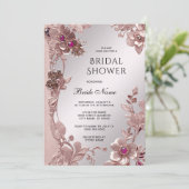 ピンク華美フローラブライダルシャワー 招待状