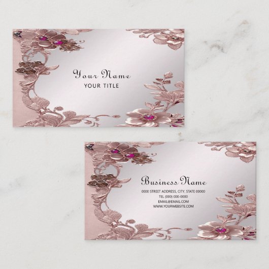 ピンク華美フローラ名刺 名刺 (正面/裏面)