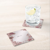 ピンク華美フローラ紙コースター スクエアペーパーコースター (インサイチュ)