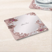 ピンク華美フローラ紙コースター スクエアペーパーコースター (アングル)