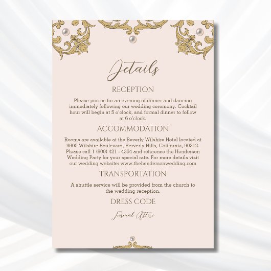 ピンク華美ベージュパールヴィンテージウェディング詳細 エンクロージャーカード