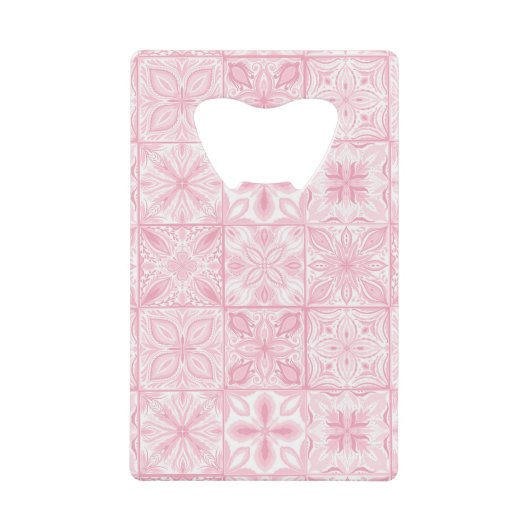 ピンク華美色のタイル クレジットカード栓抜き (正面)