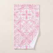 ピンク華美色のタイル バスタオルセット (ハンドタオル)