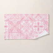 ピンク華美色のタイル バスタオルセット (ハンドタオル)